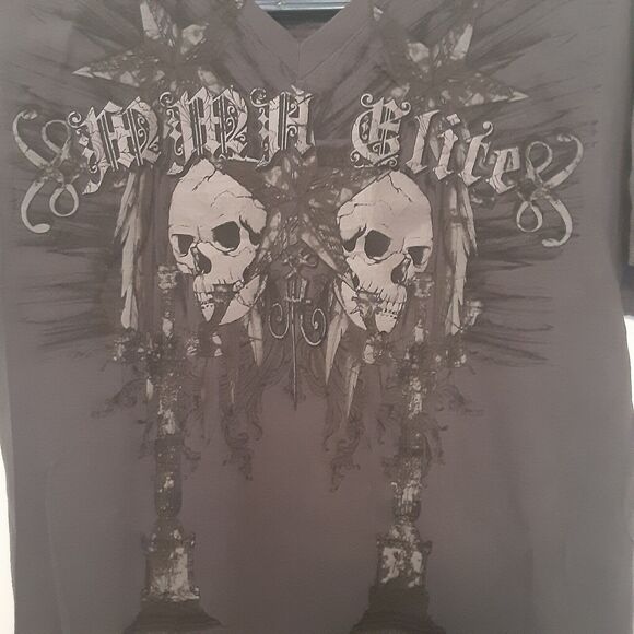 MMA Elite T-Shirt Mens S Cotton Short Sleeve V-Neck Gray Small Double-Sided - Picture 2 of 7